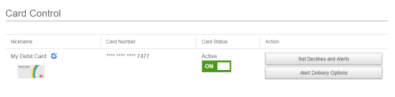 image with a screenshot explaining how to turn your card ON or OFF
