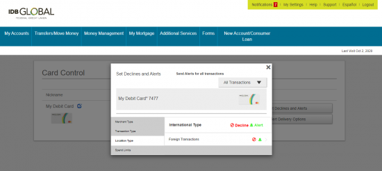 image with a screenshot explaining how to block transactions by location