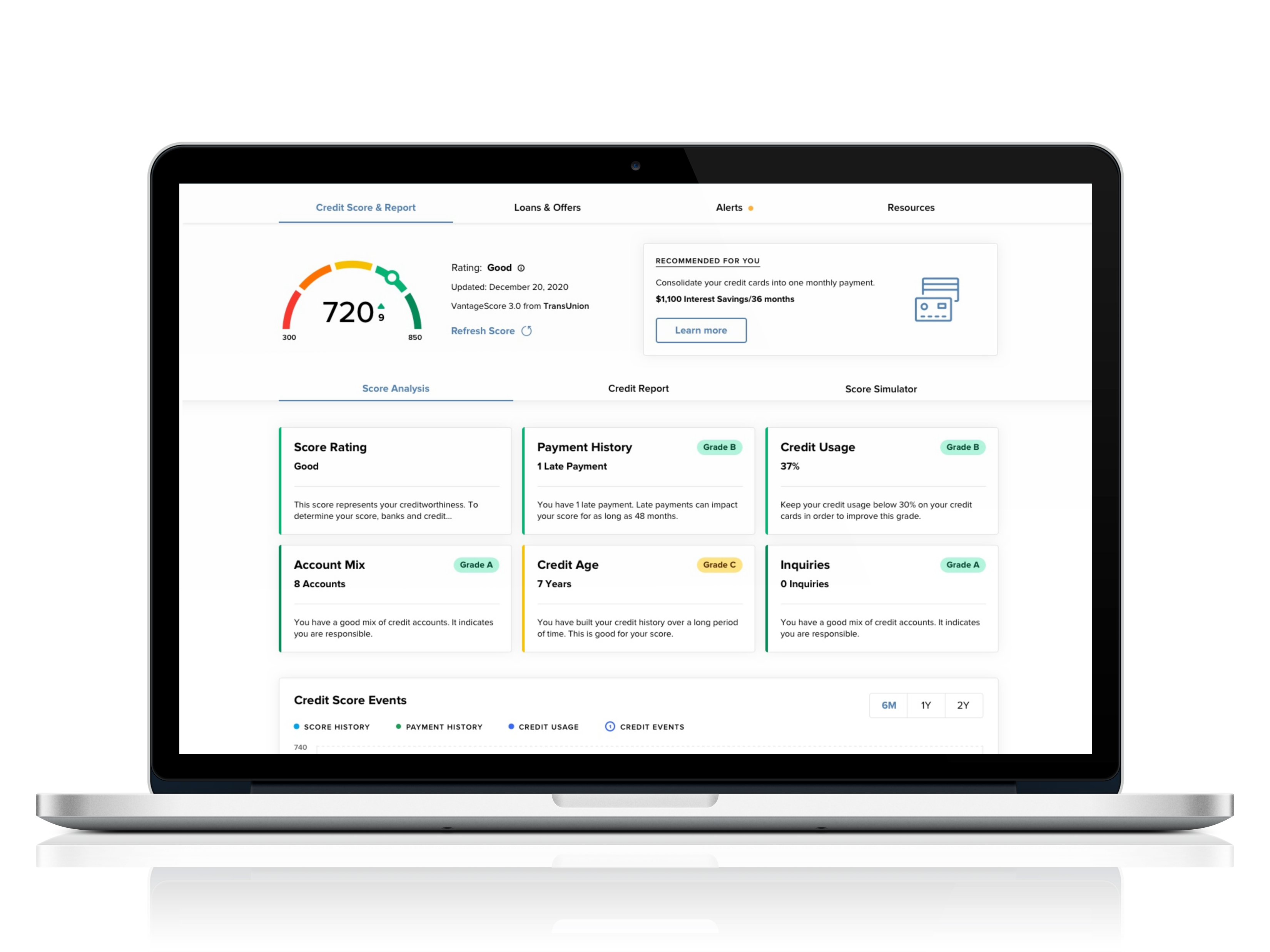 A laptop open with the Credit Score menu on the screen