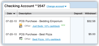 screenshot checking account - cash back